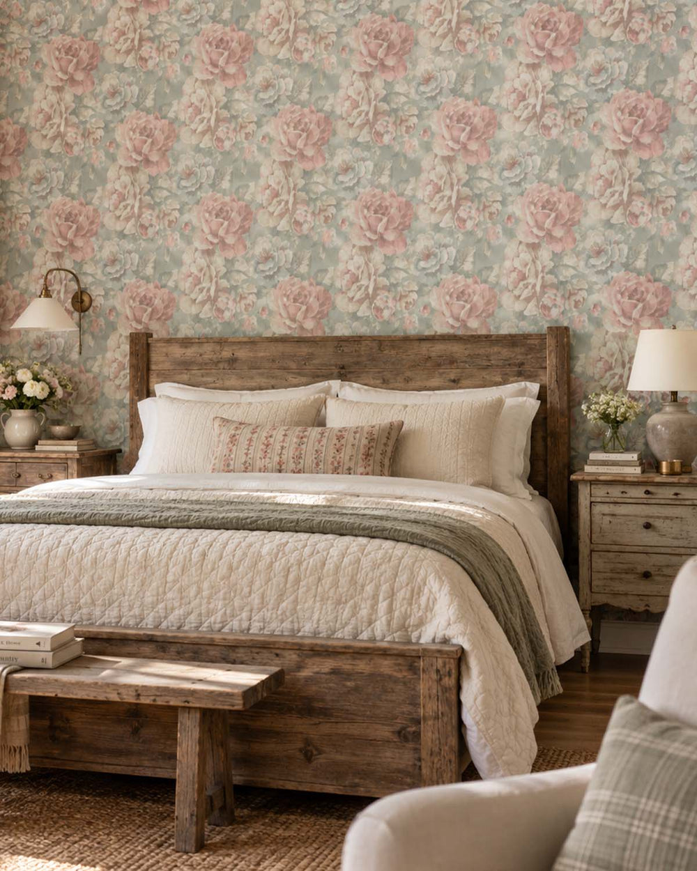 Grey Jade English Cottage Garden Floral Wallpaper R10759