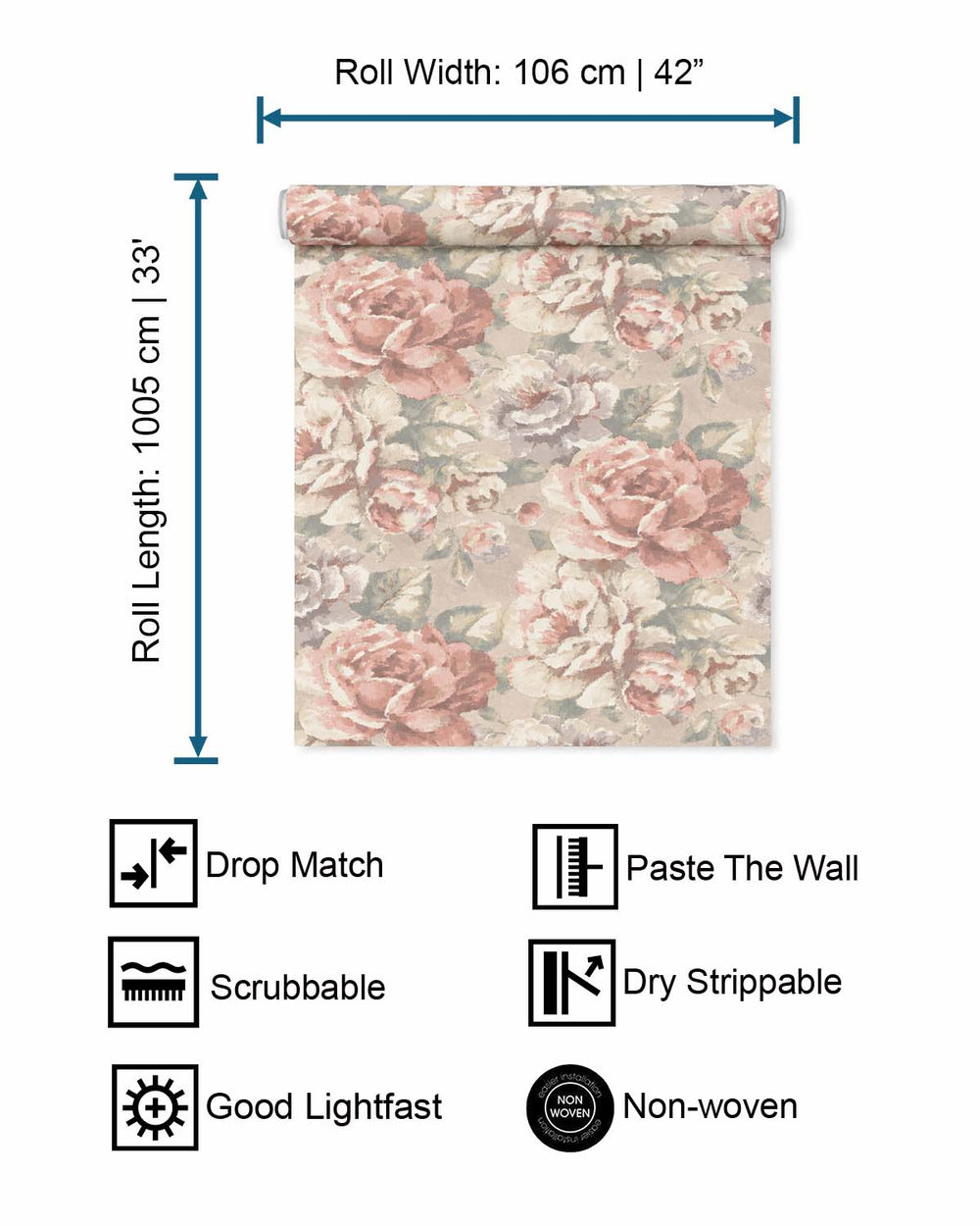 Indian Khaki English Cottage Garden Floral Wallpaper R10760