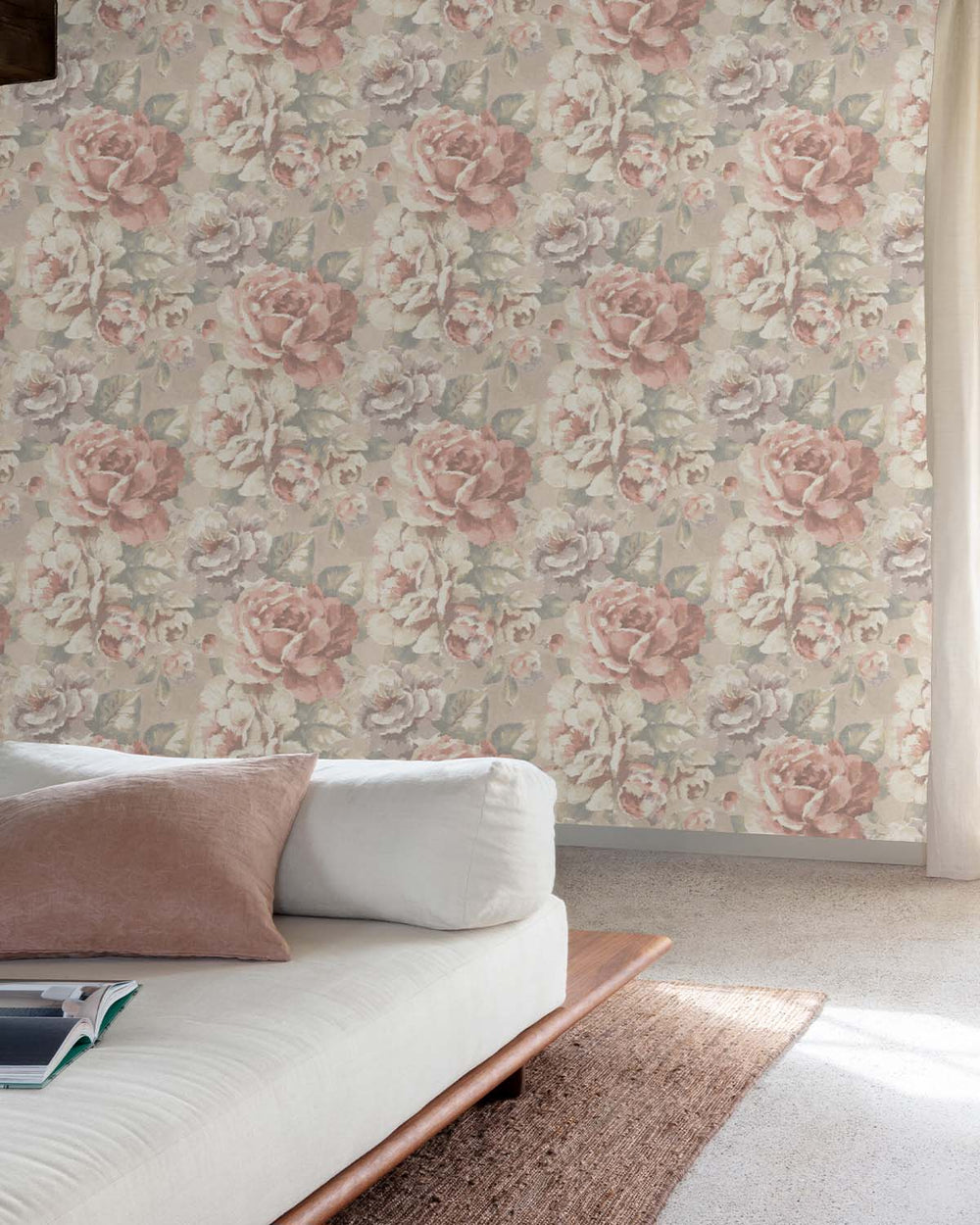Indian Khaki English Cottage Garden Floral Wallpaper R10760