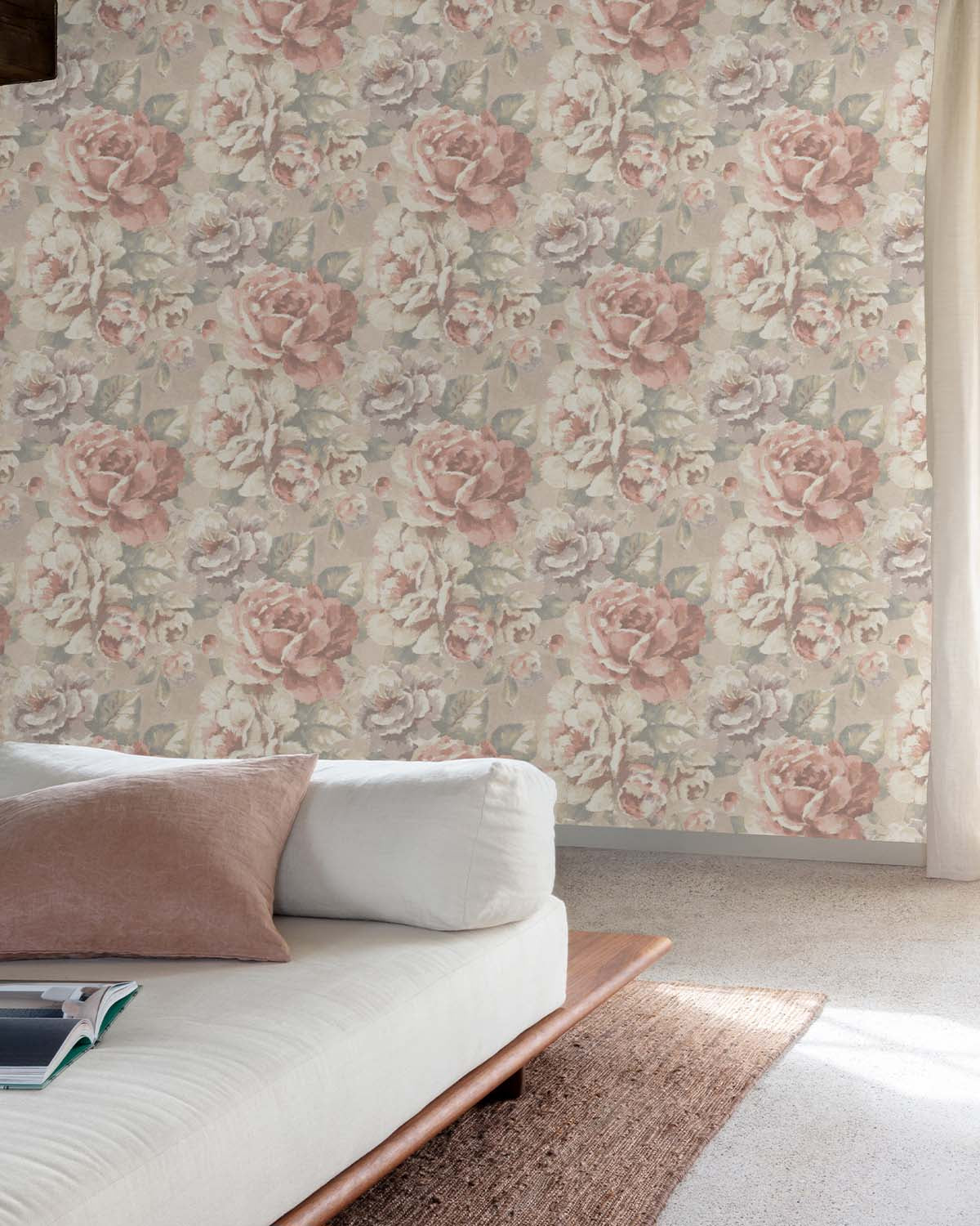 Indian Khaki English Cottage Garden Floral Wallpaper R10760