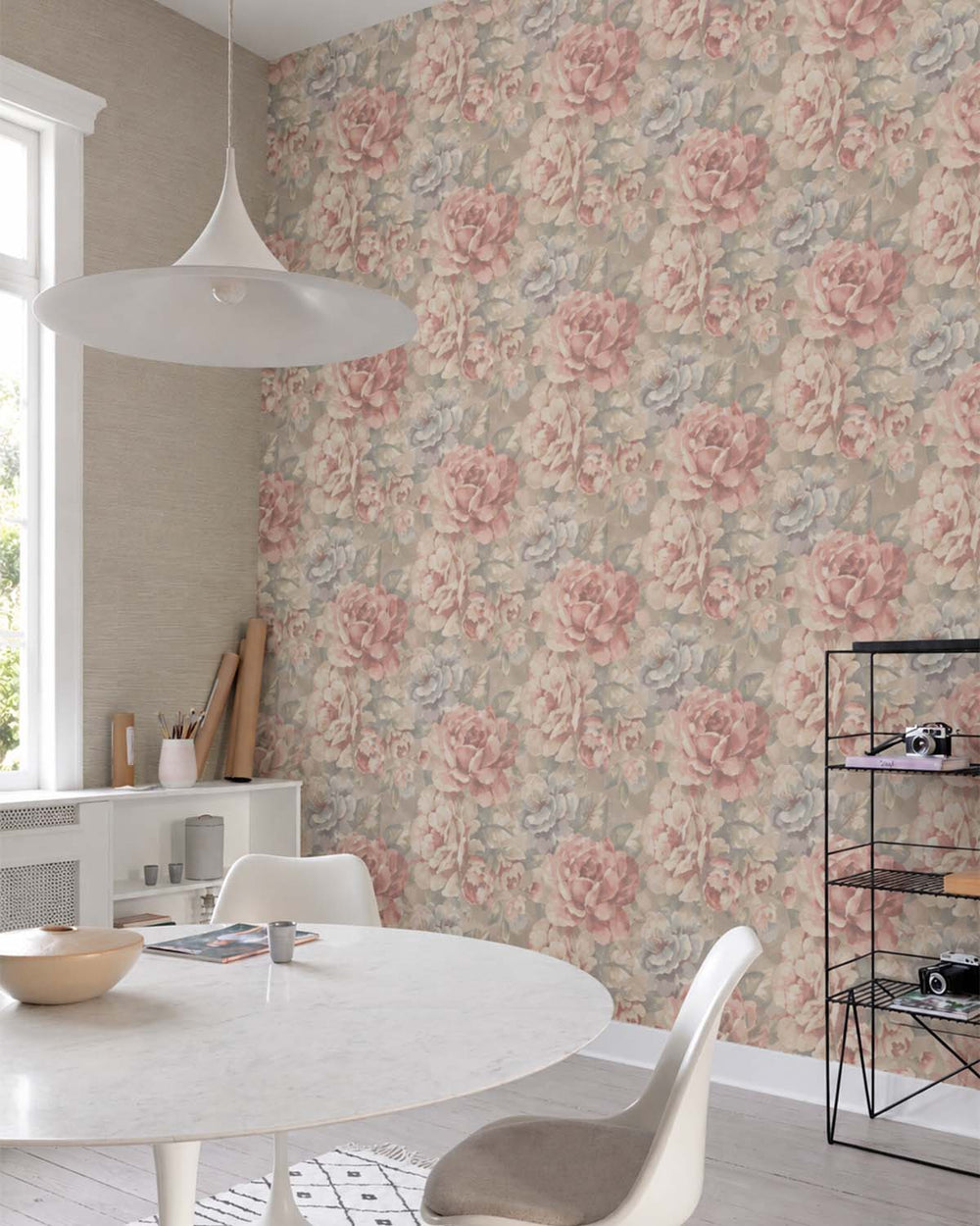 Indian Khaki English Cottage Garden Floral Wallpaper R10760