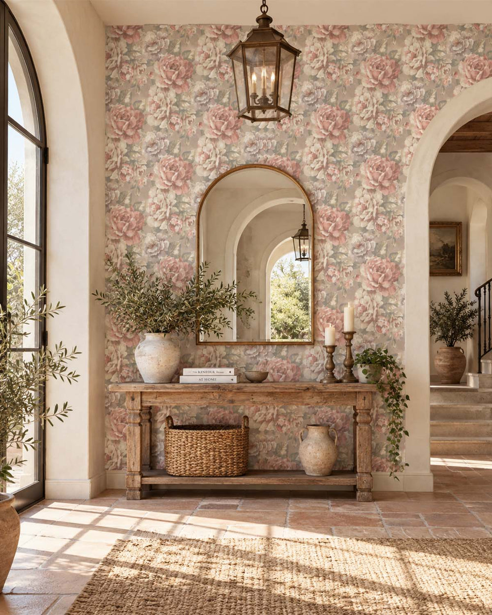 Indian Khaki English Cottage Garden Floral Wallpaper R10760