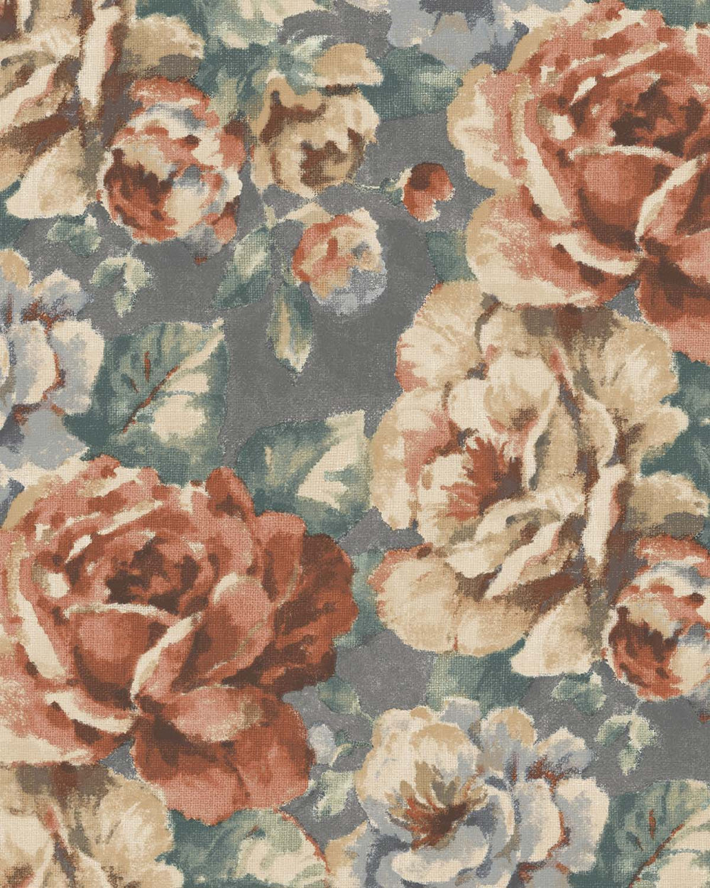 Dove Grey English Cottage Garden Floral Wallpaper R10761