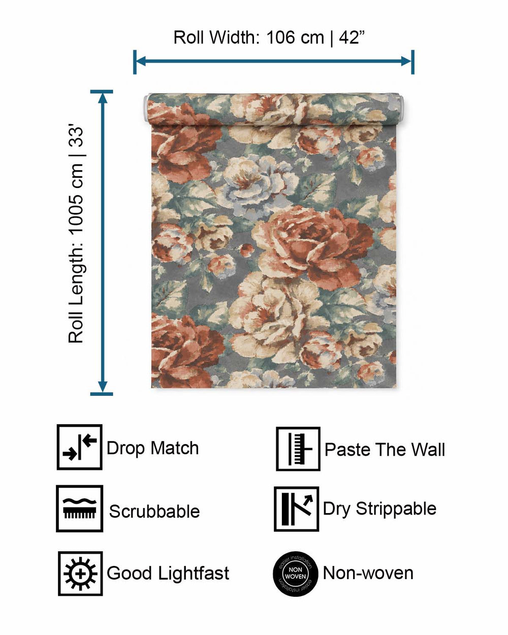 Dove Grey English Cottage Garden Floral Wallpaper R10761