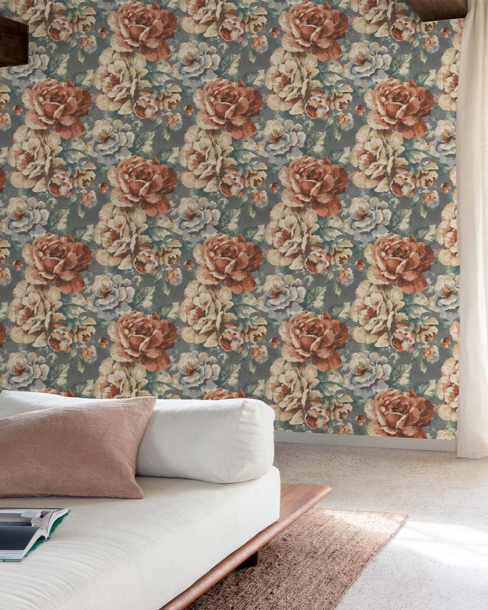 Dove Grey English Cottage Garden Floral Wallpaper R10761