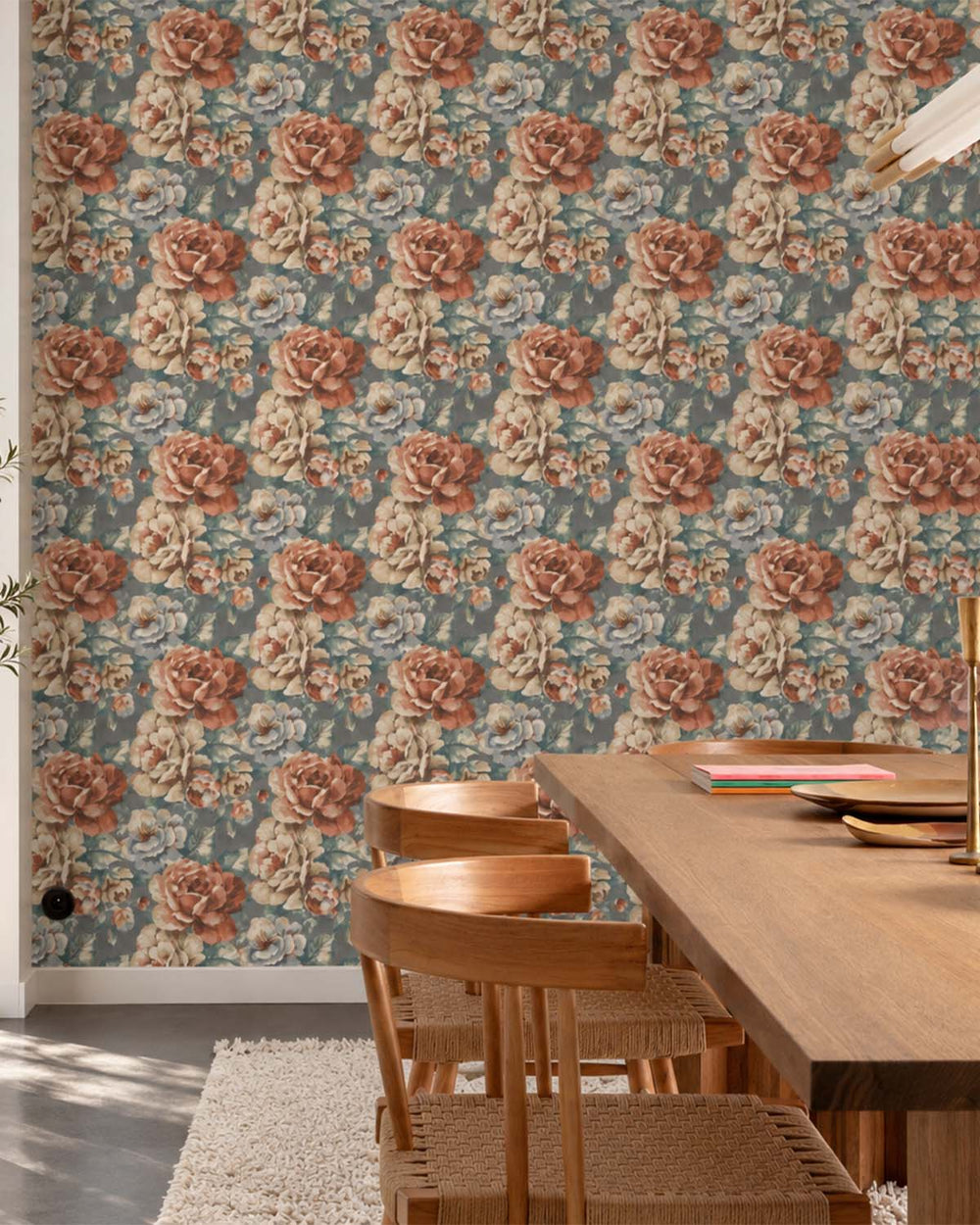 Dove Grey English Cottage Garden Floral Wallpaper R10761