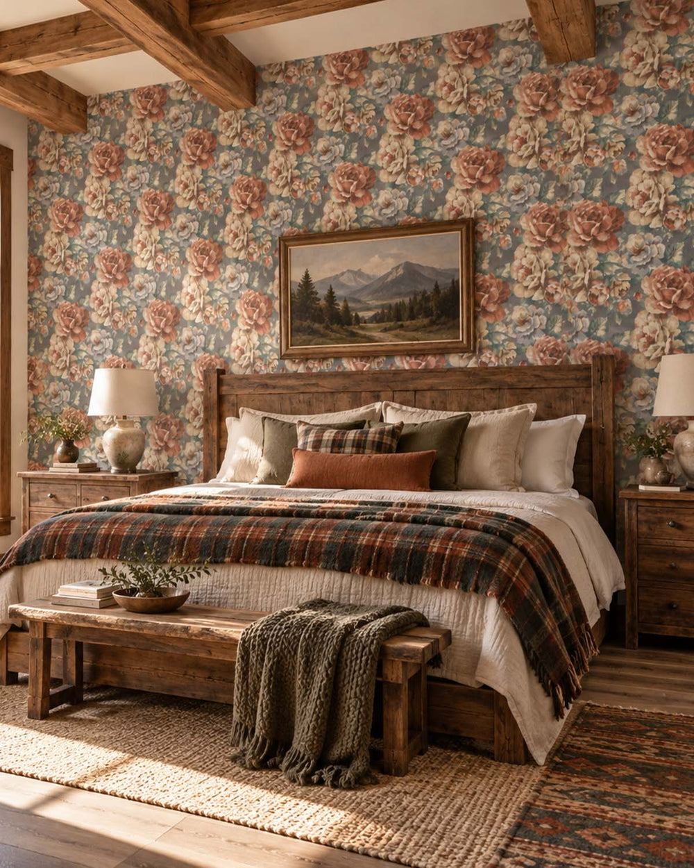 Dove Grey English Cottage Garden Floral Wallpaper R10761