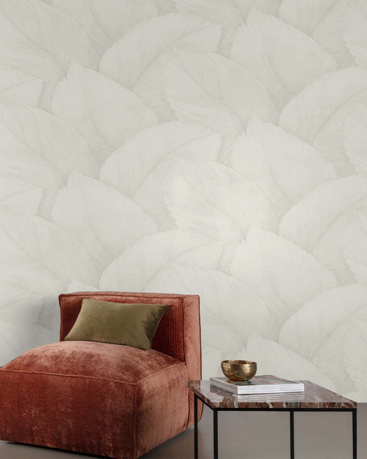 Narvik White Overlapping Palm Leaf Wallpaper R10763