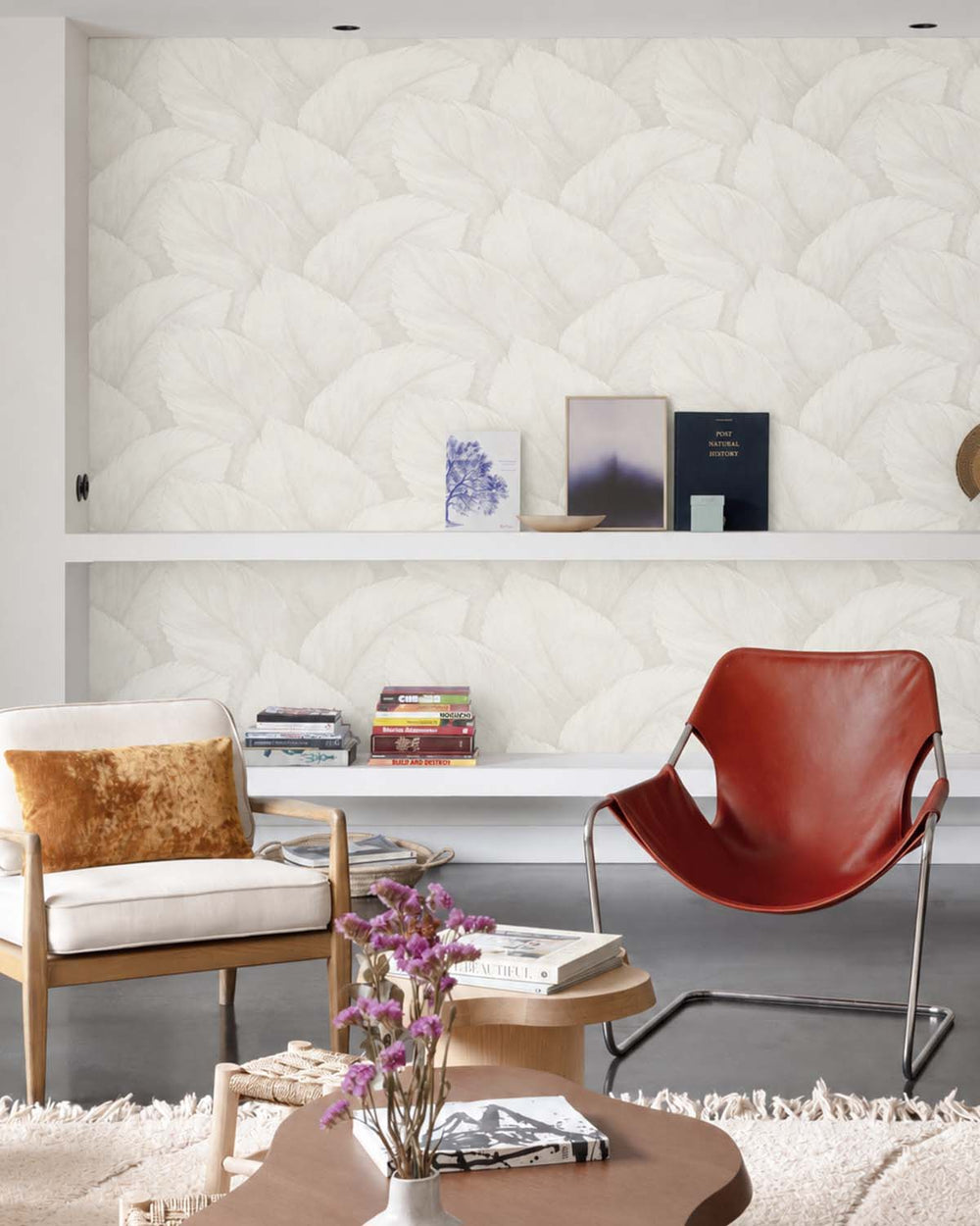 Narvik White Overlapping Palm Leaf Wallpaper R10763