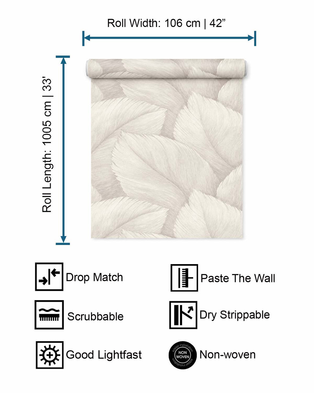 Pearl Ash Overlapping Palm Leaf Wallpaper R10764