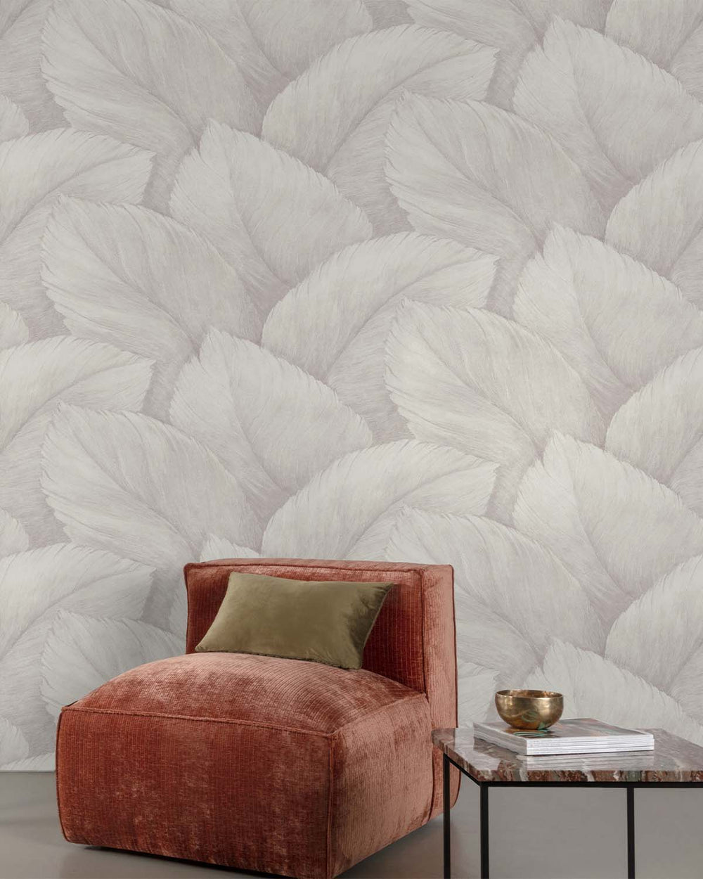 Pearl Ash Overlapping Palm Leaf Wallpaper R10764
