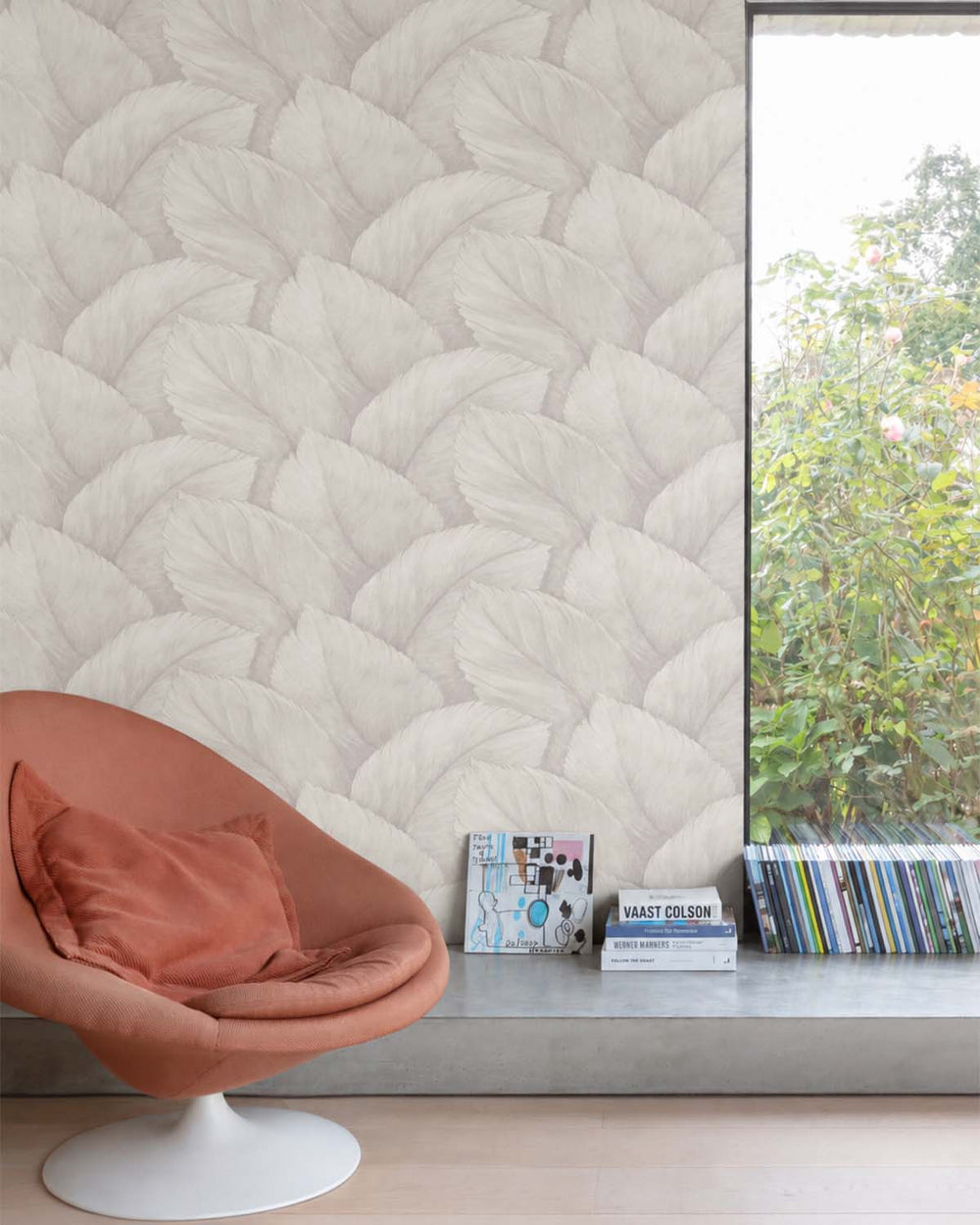 Pearl Ash Overlapping Palm Leaf Wallpaper R10764