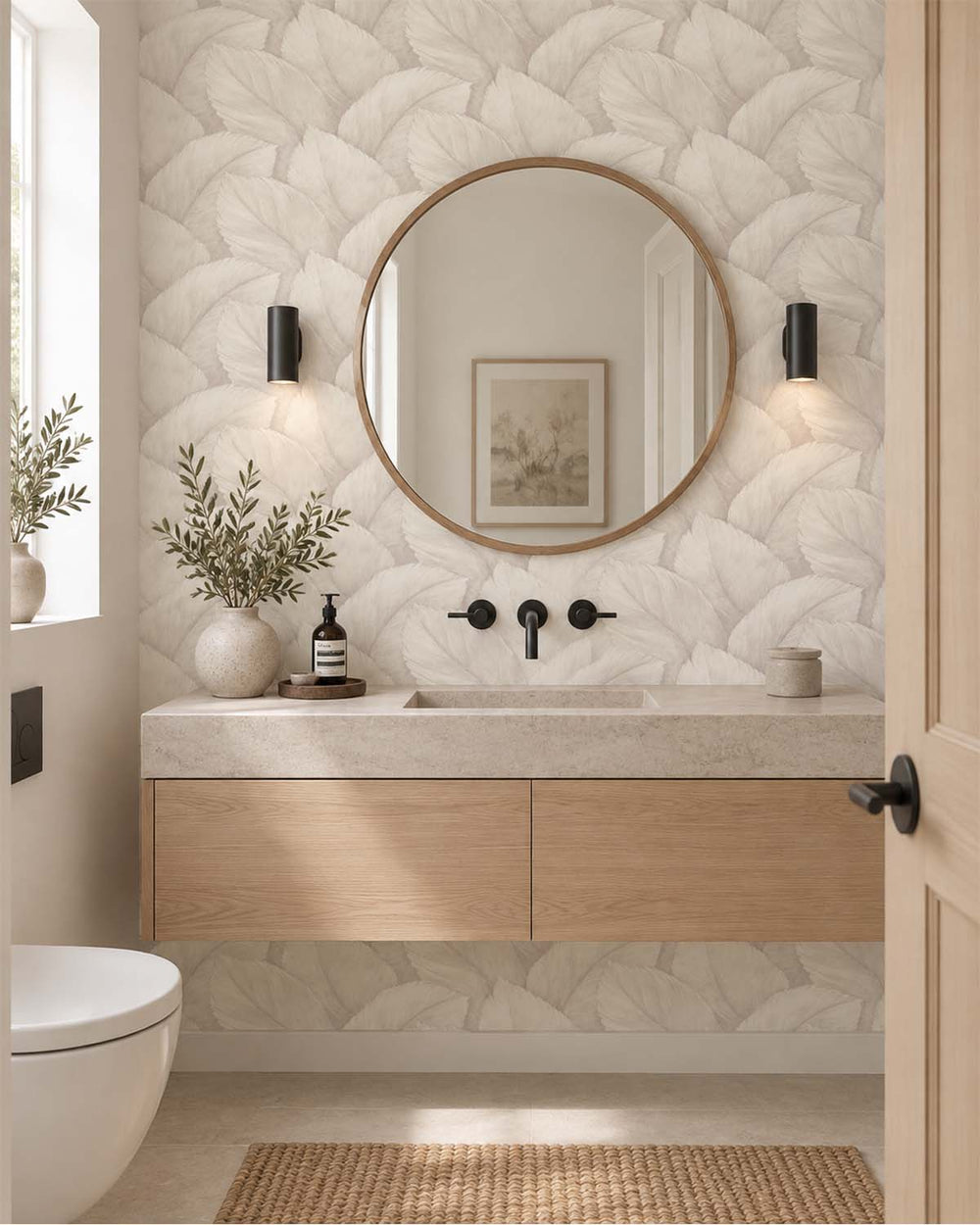 Pearl Ash Overlapping Palm Leaf Wallpaper R10764