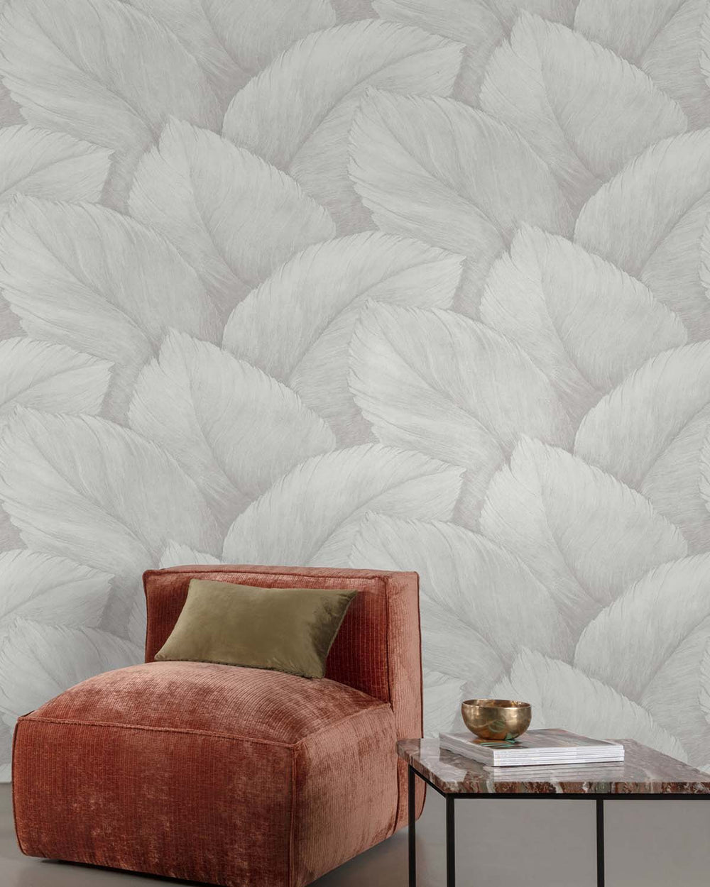 Grey Spell Overlapping Palm Leaf Wallpaper R10765