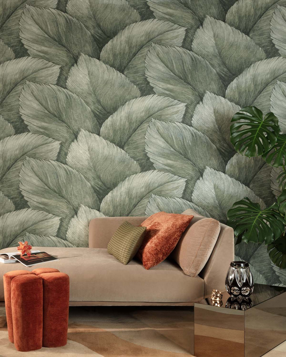 Palm Green Overlapping Palm Leaf Wallpaper R10766