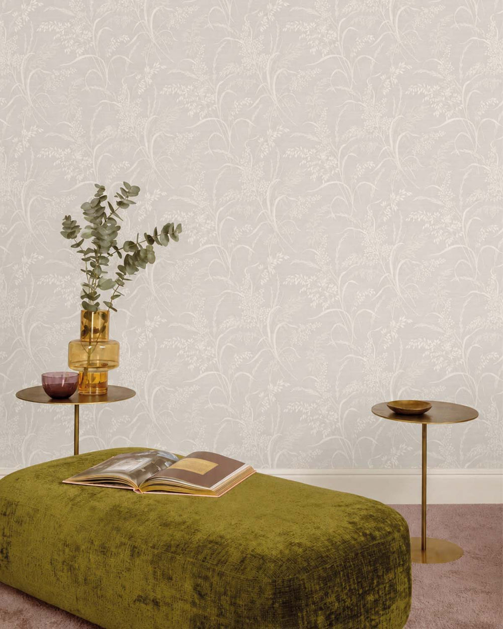 Sauvignon Grey Sprig Grasses Textured Wallpaper R10767