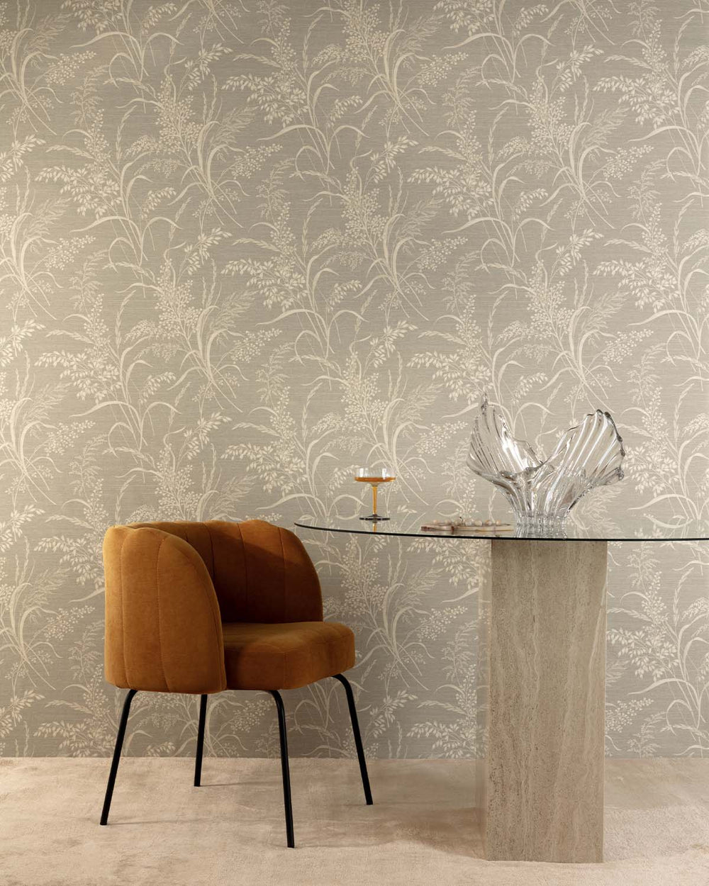 Feather Grey Sprig Grasses Textured Wallpaper R10770