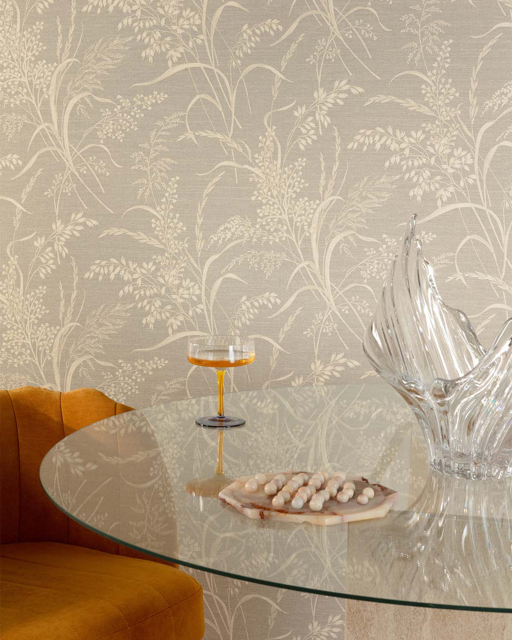 Feather Grey Sprig Grasses Textured Wallpaper R10770
