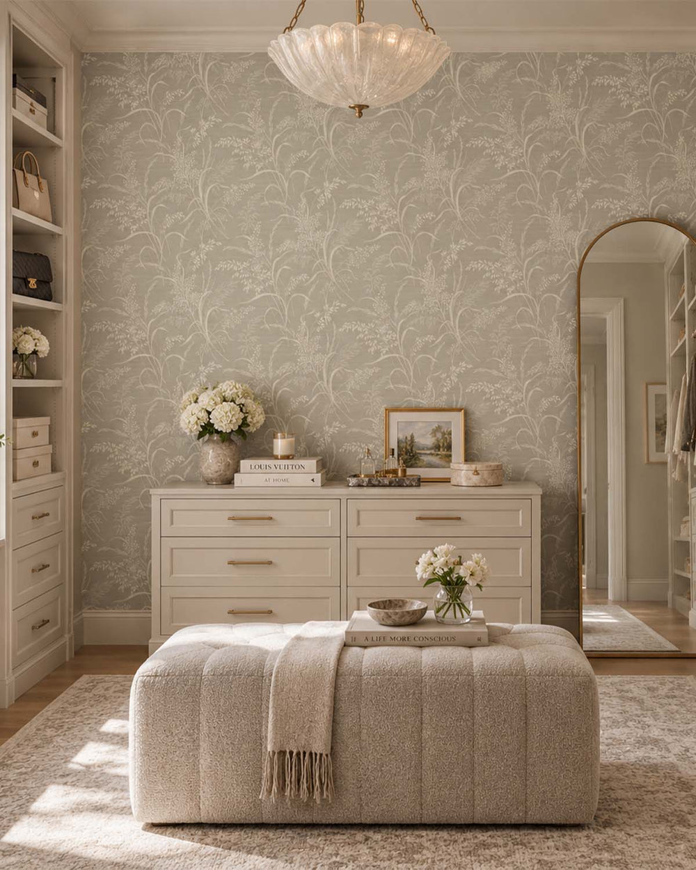 Feather Grey Sprig Grasses Textured Wallpaper R10770
