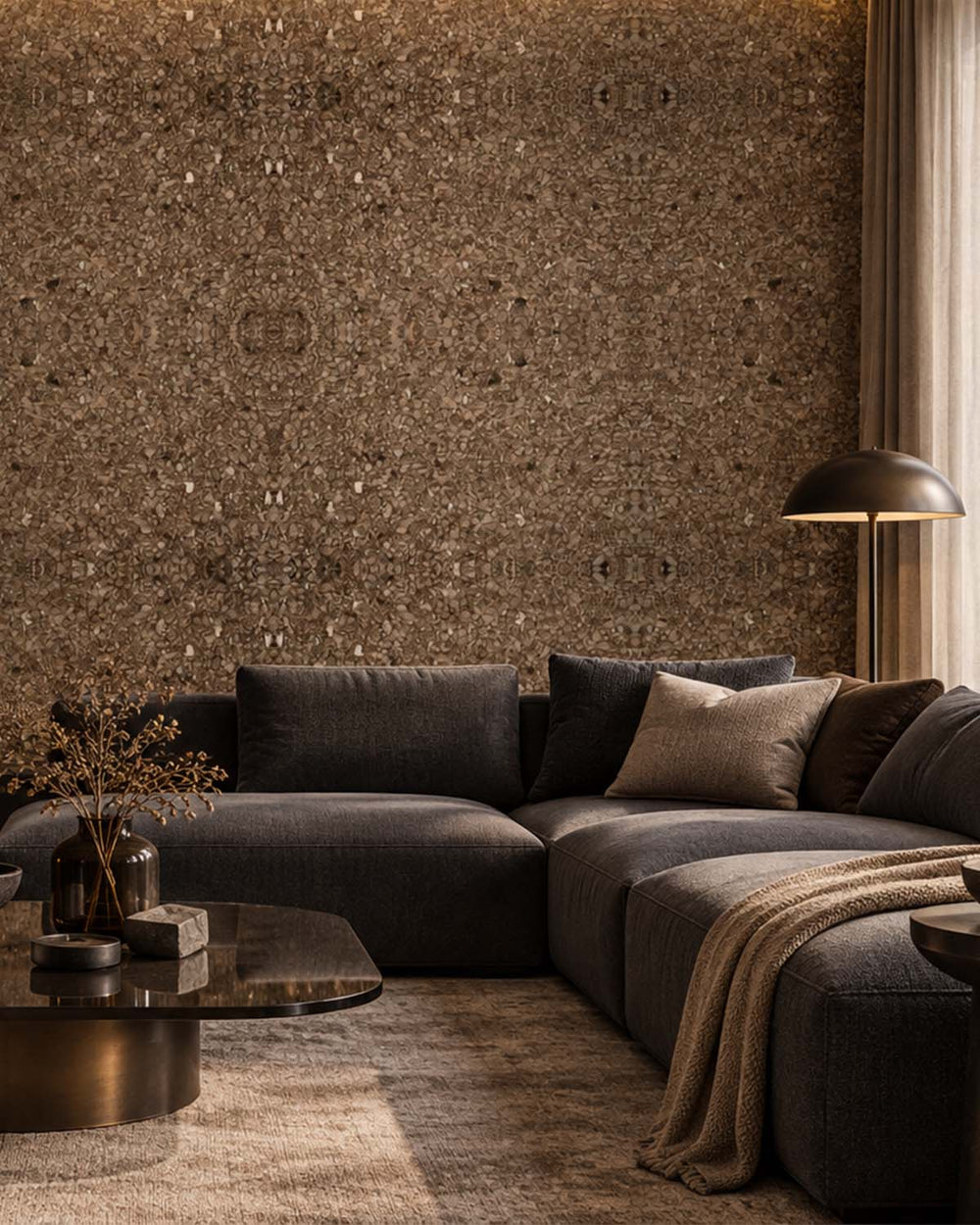 Metallic Mica Brown and Beige Rocky Road Wallpaper R4594