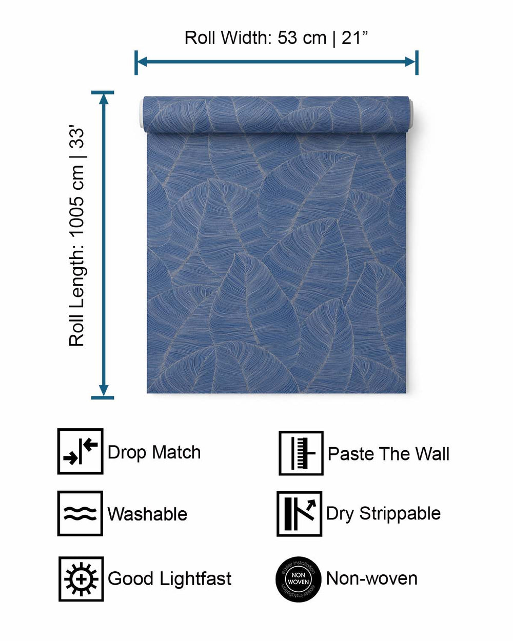 Blue Fine Line Leaves Abstract Wallpaper R6295