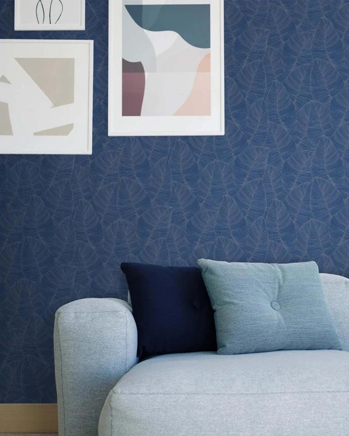 Blue Fine Line Leaves Abstract Wallpaper R6295