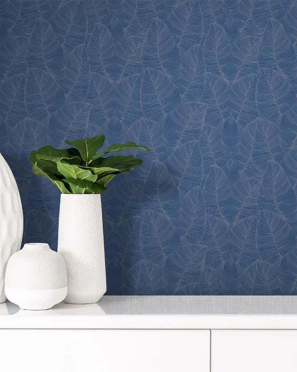 Blue Fine Line Leaves Abstract Wallpaper R6295