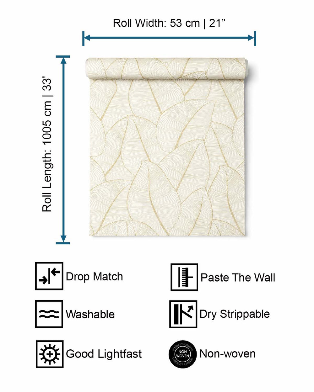 Gold Fine Line Leaves Wallpaper R6296