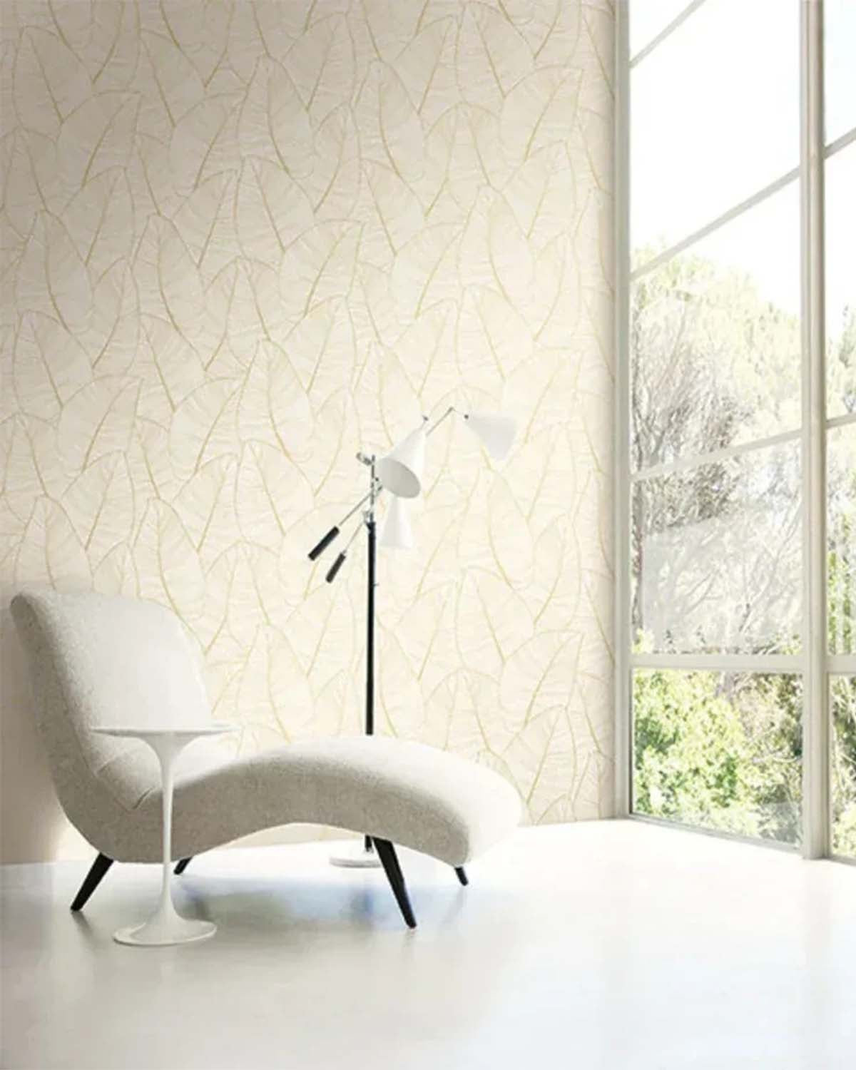 Gold Fine Line Leaves Wallpaper R6296