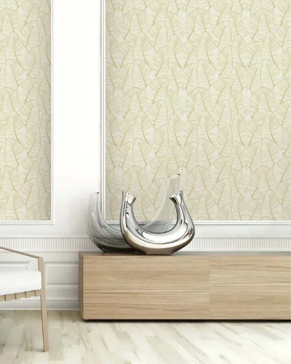 Gold Fine Line Leaves Wallpaper R6296