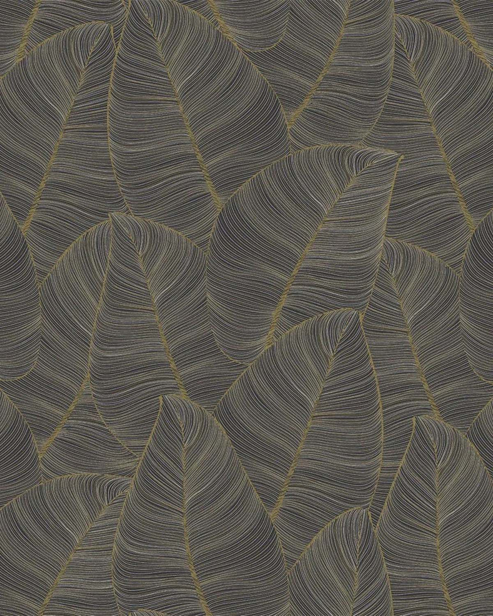 Black Fine Line Leaves Metallic Wallpaper R6297