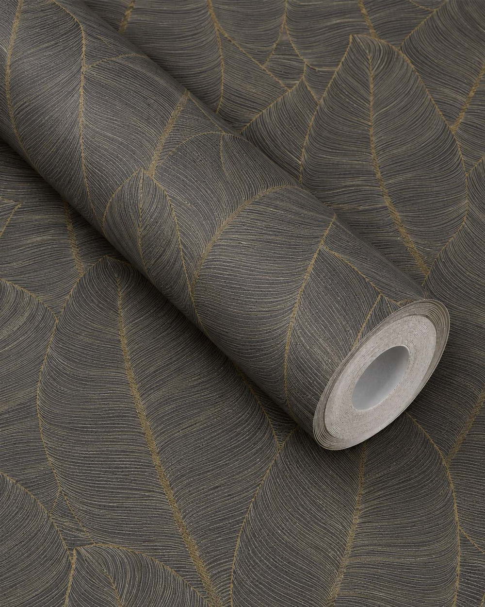 Black Fine Line Leaves Metallic Wallpaper R6297