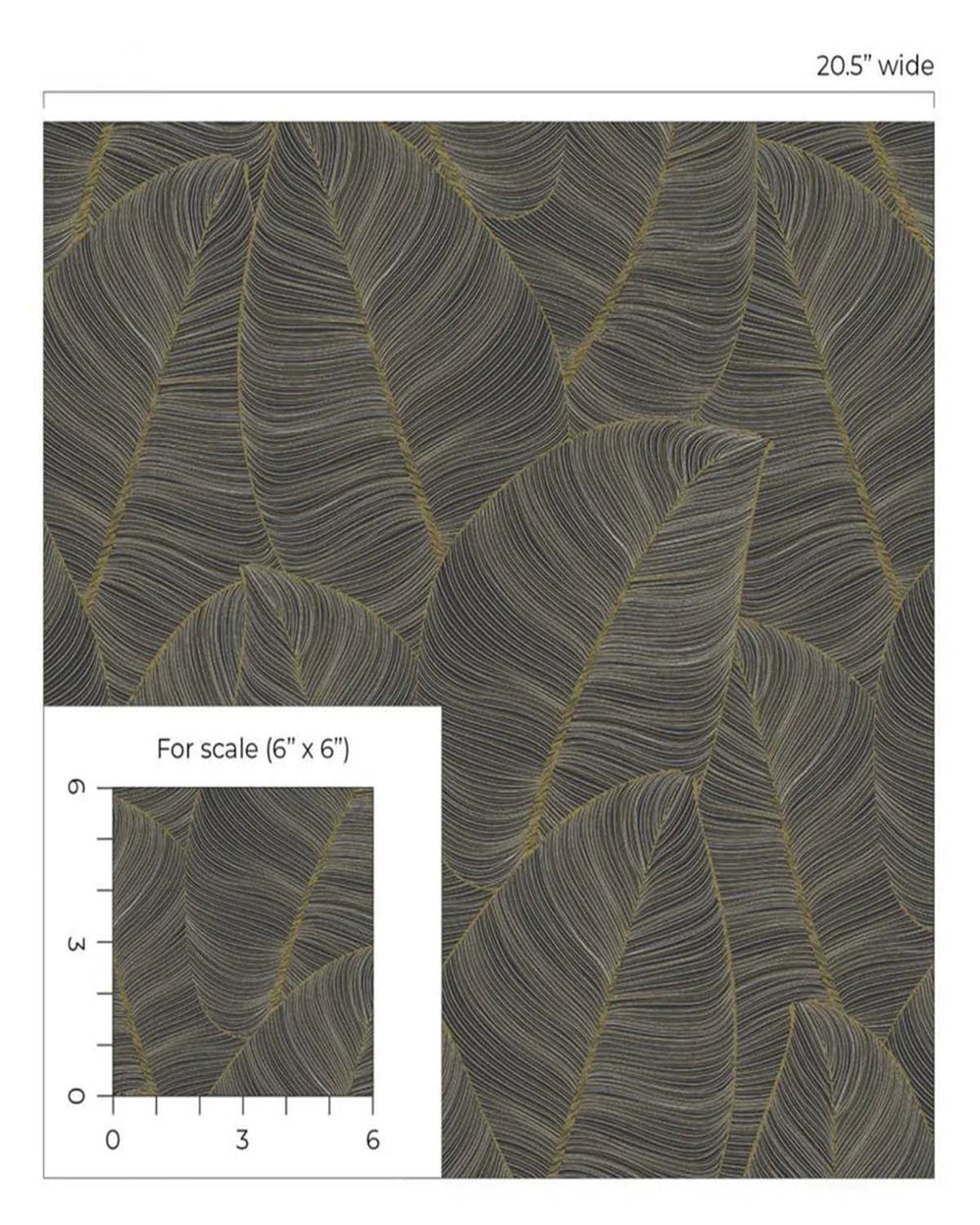 Black Fine Line Leaves Metallic Wallpaper R6297