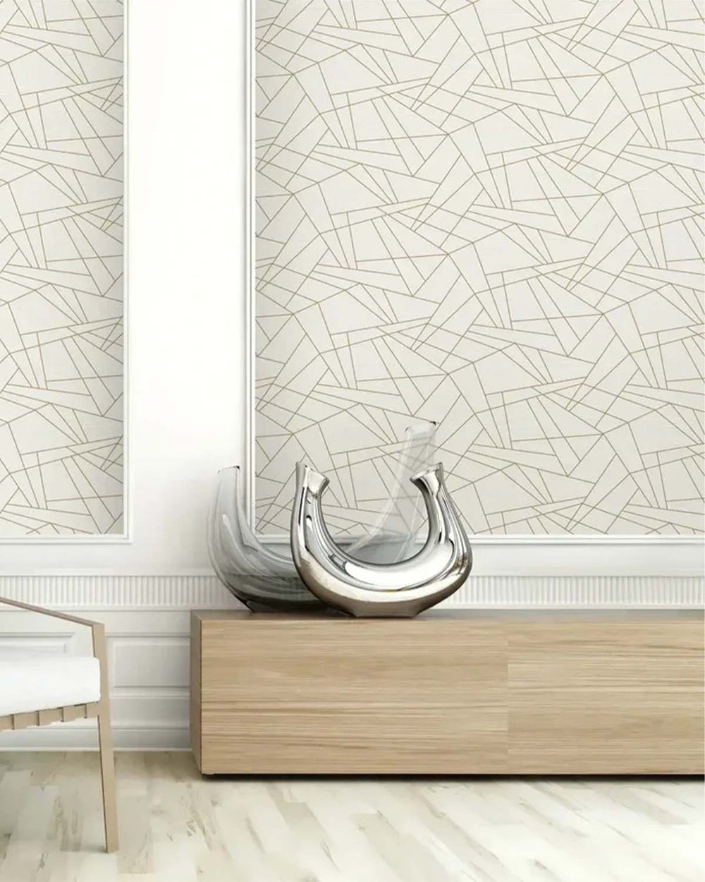 White & Gold Sharp Geometric Wallpaper R6315