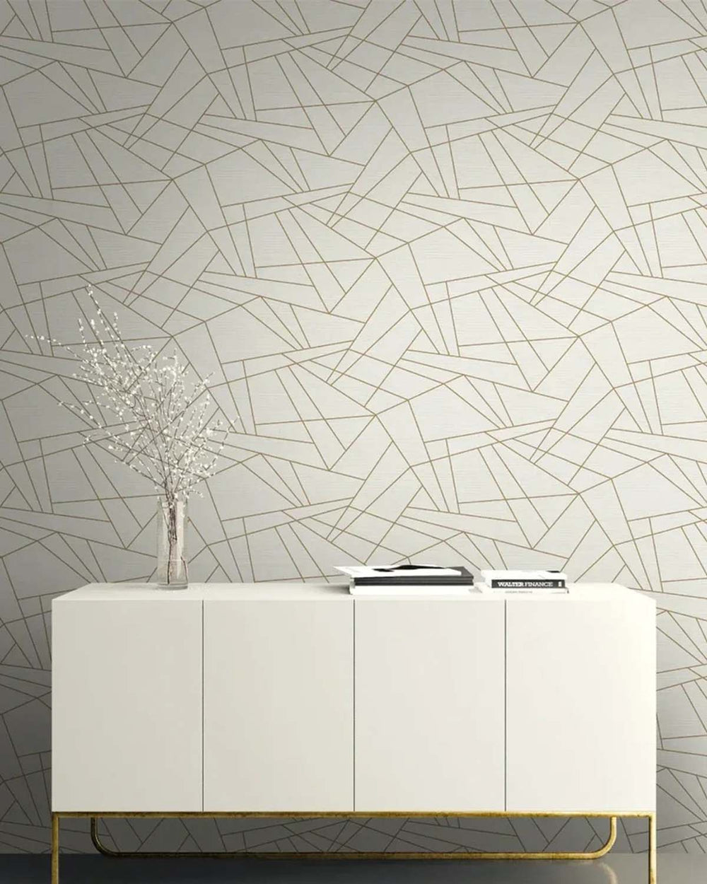 White & Gold Sharp Geometric Wallpaper R6315