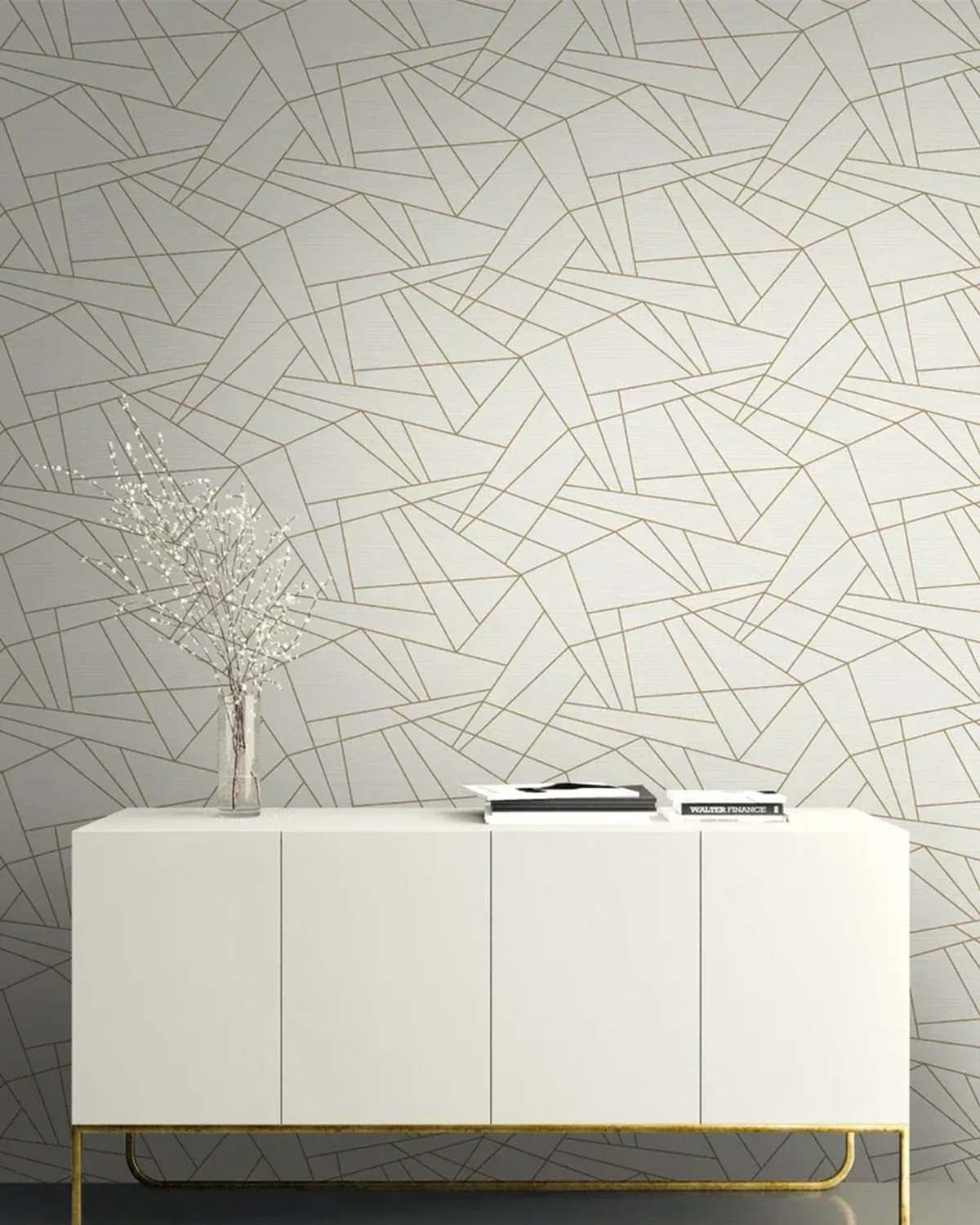 White & Gold Sharp Geometric Wallpaper R6315