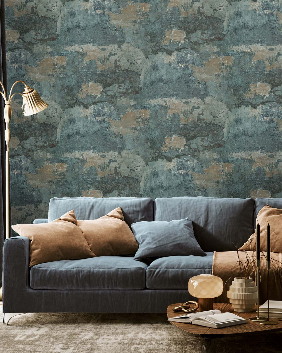 Teal Distressed Faux Concrete Effect Wallpaper R7569