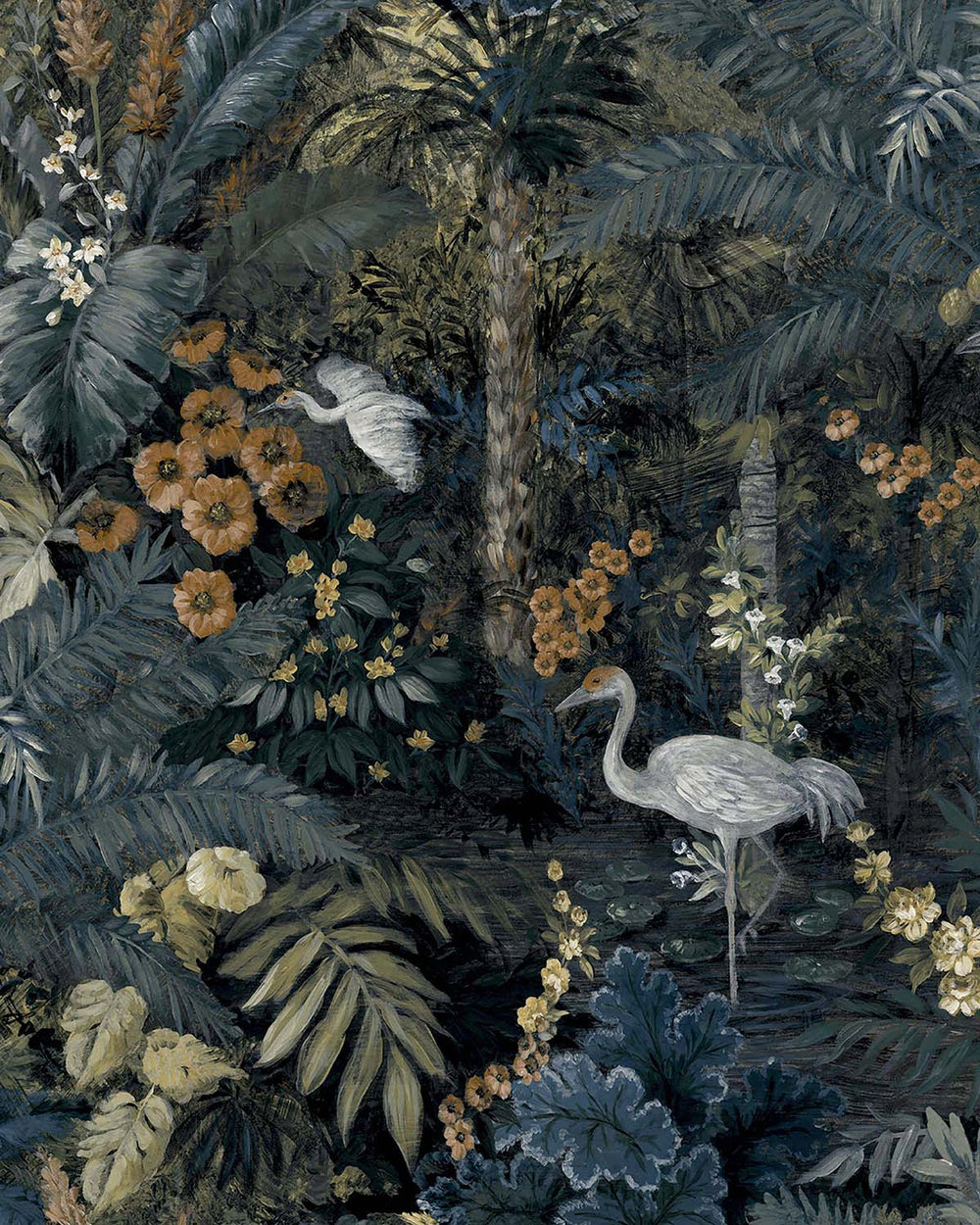 Navy  Bold Tropical Paradise Botanical Wallpaper R7579