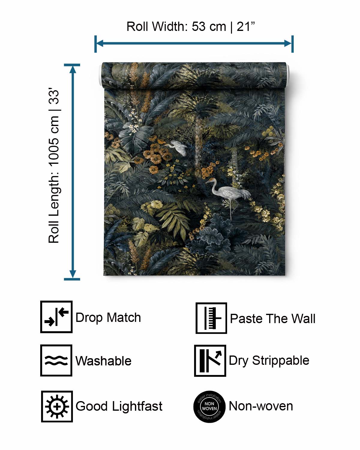 Navy Bold Tropical Paradise Botanical Wallpaper R7579 – Walls