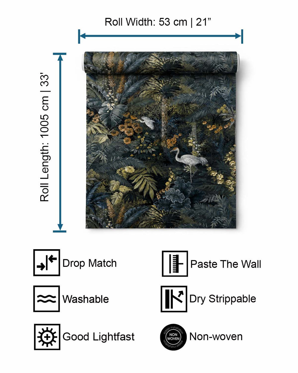 Navy  Bold Tropical Paradise Botanical Wallpaper R7579