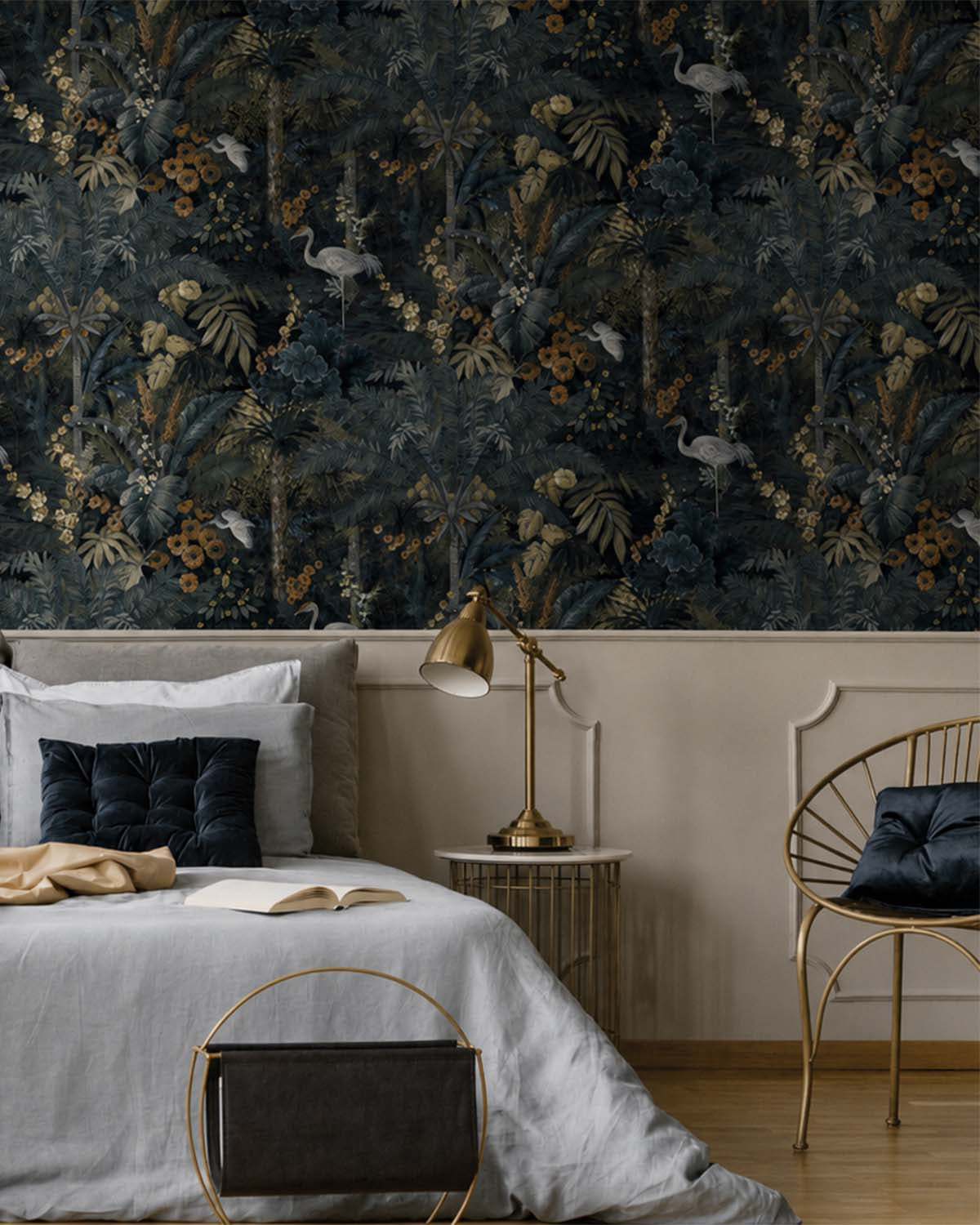Navy Bold Tropical Paradise Botanical Wallpaper R7579 – Walls