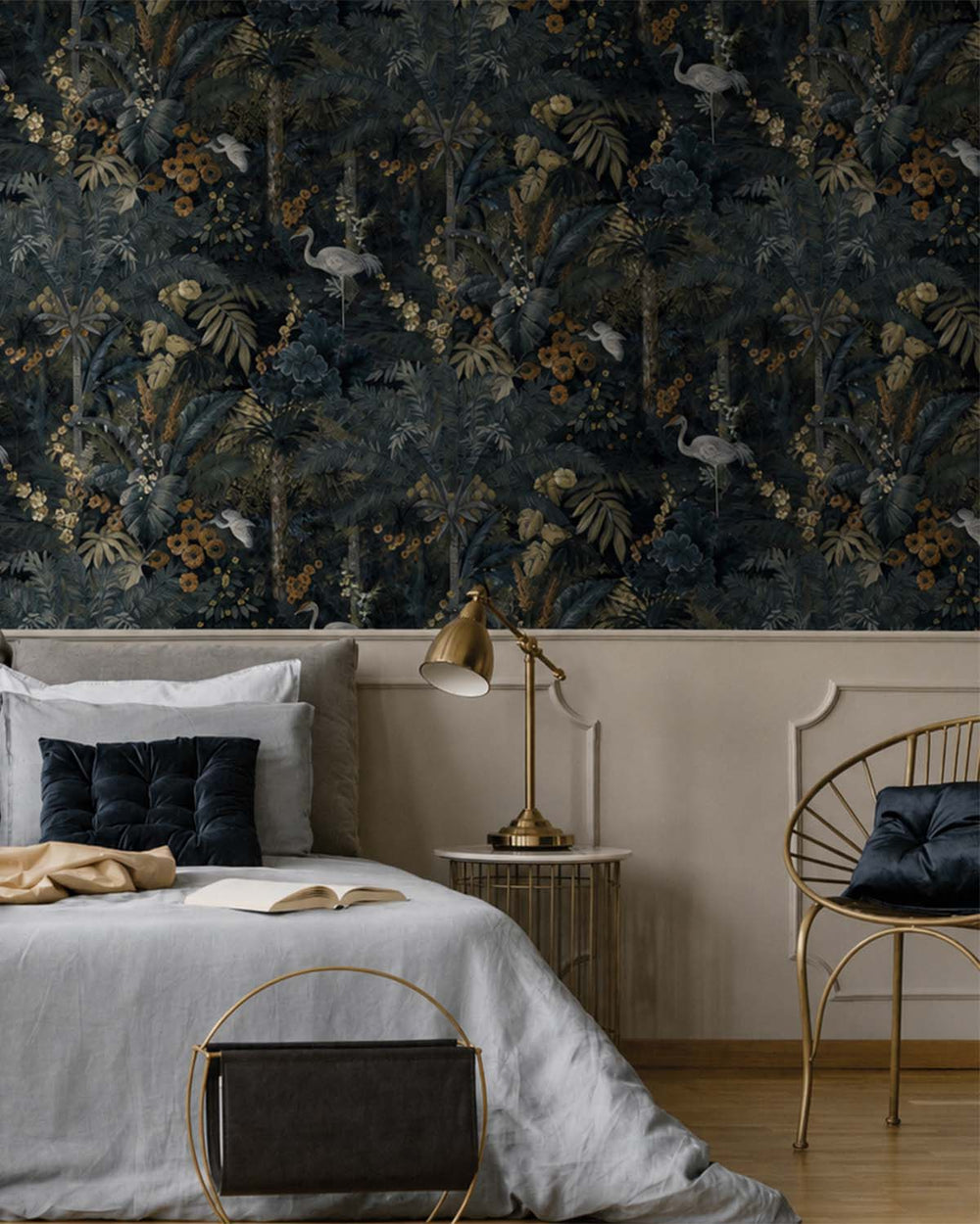 Navy  Bold Tropical Paradise Botanical Wallpaper R7579
