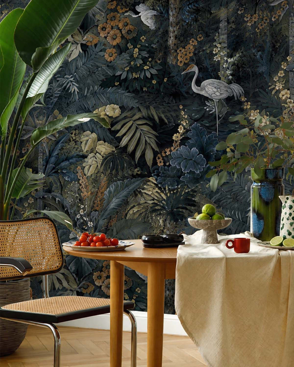 Navy  Bold Tropical Paradise Botanical Wallpaper R7579