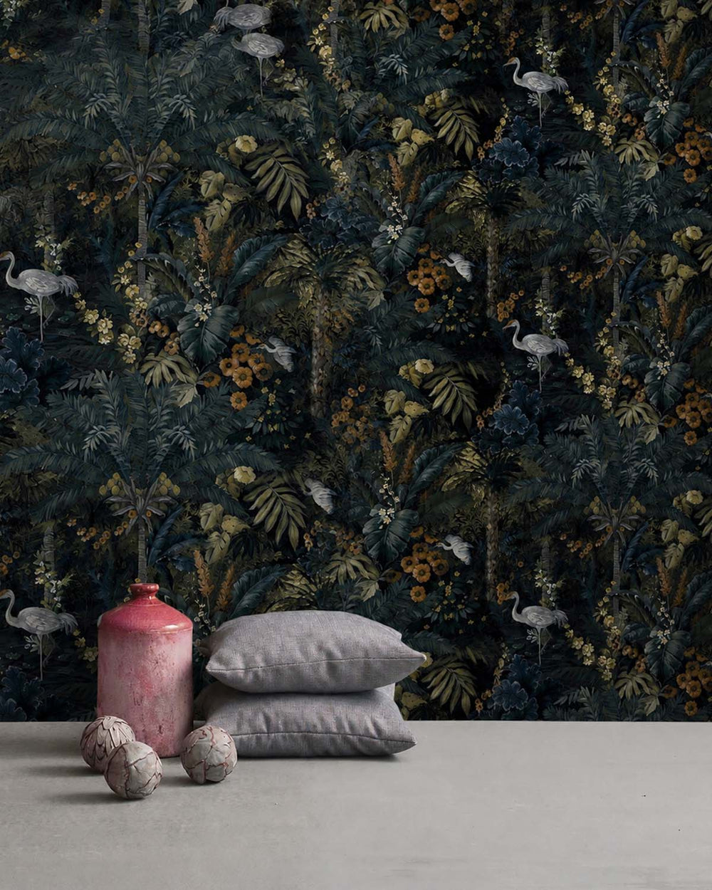 Navy  Bold Tropical Paradise Botanical Wallpaper R7579