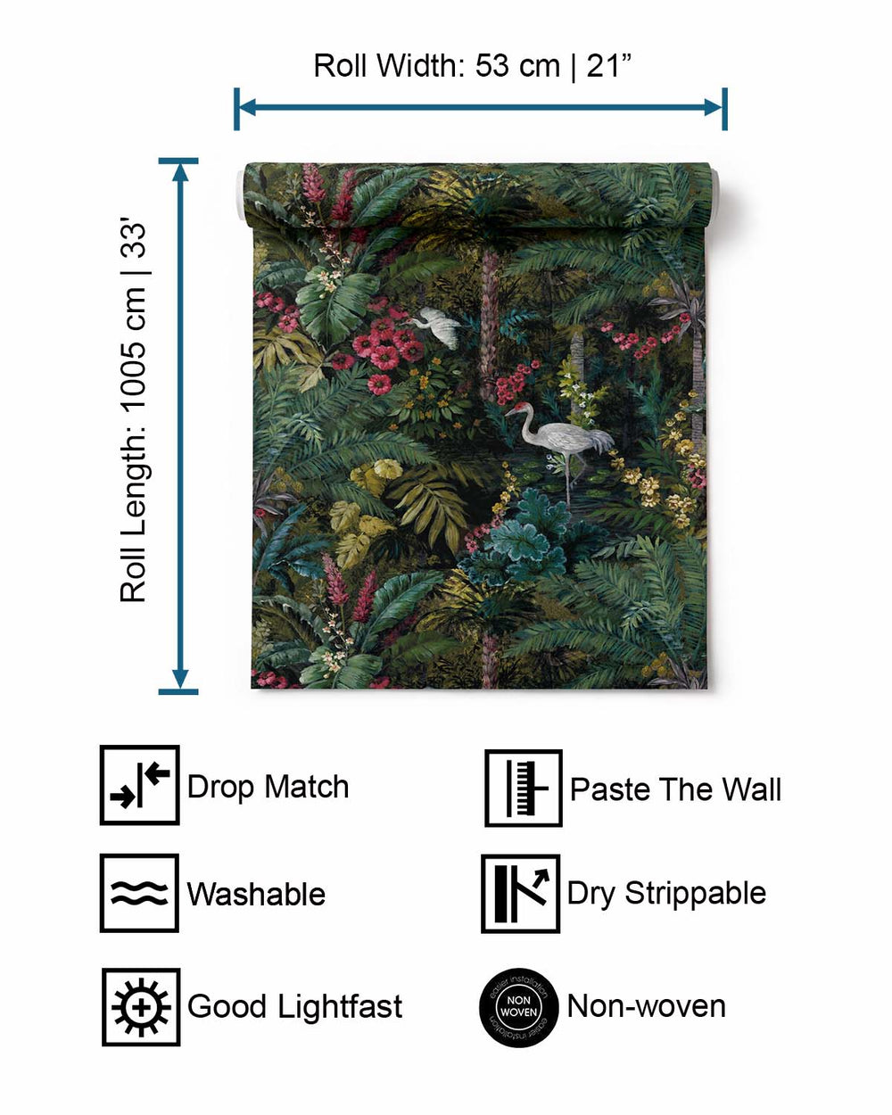 Black  Bold Tropical Paradise Botanical Wallpaper R7580