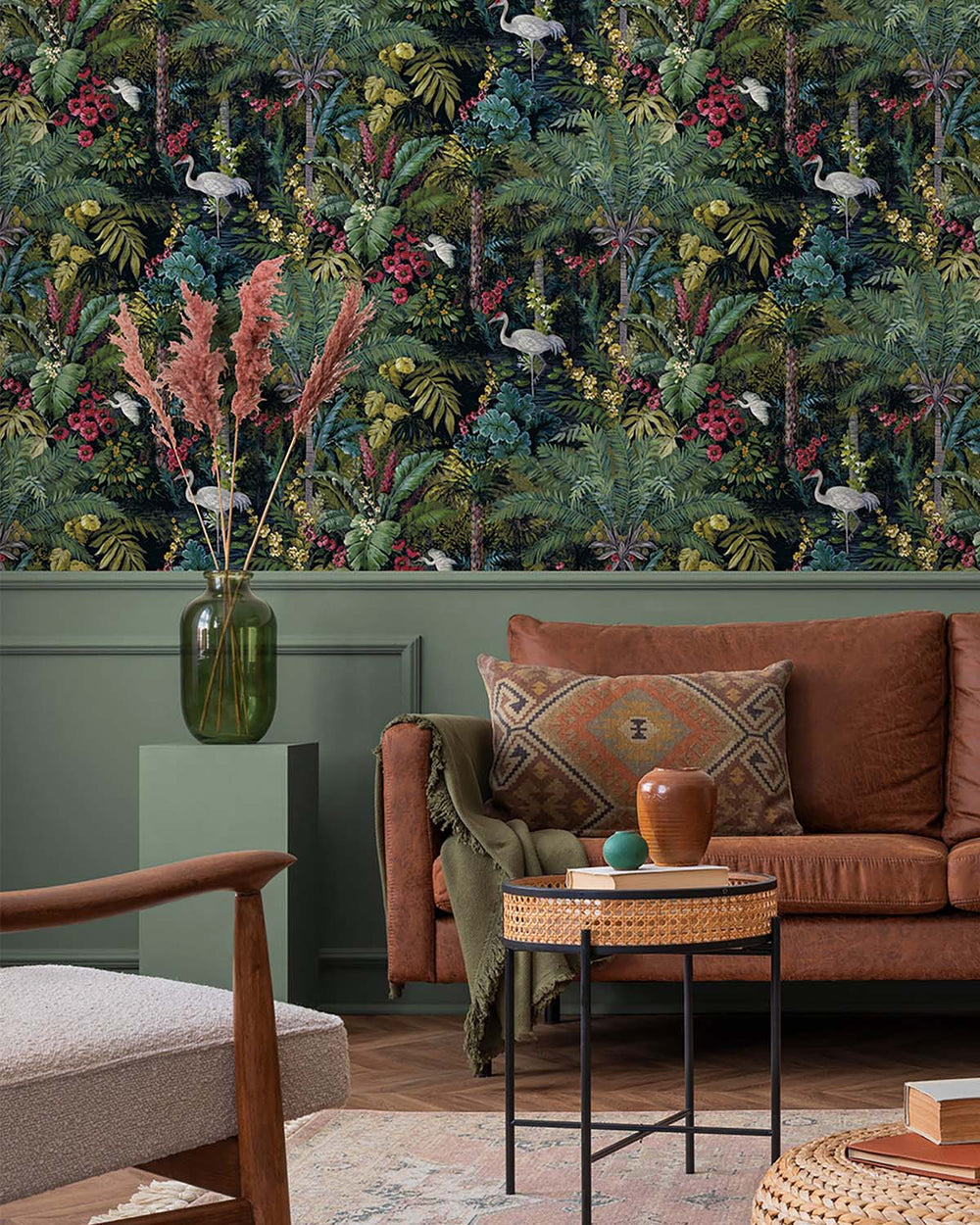 Black  Bold Tropical Paradise Botanical Wallpaper R7580