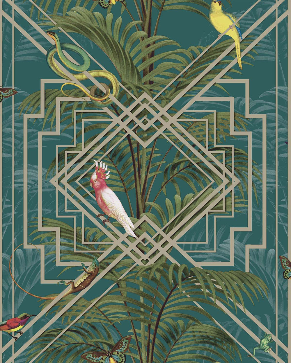 Turquoise Art Deco Geometric Tropical Wallpaper R7586