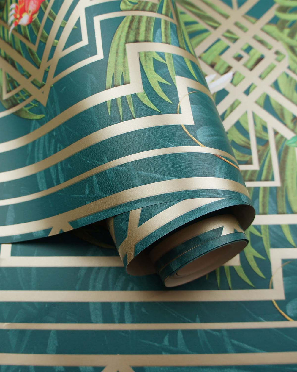 Turquoise Art Deco Geometric Tropical Wallpaper R7586