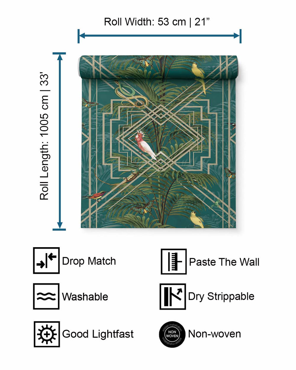 Turquoise Art Deco Geometric Tropical Wallpaper R7586