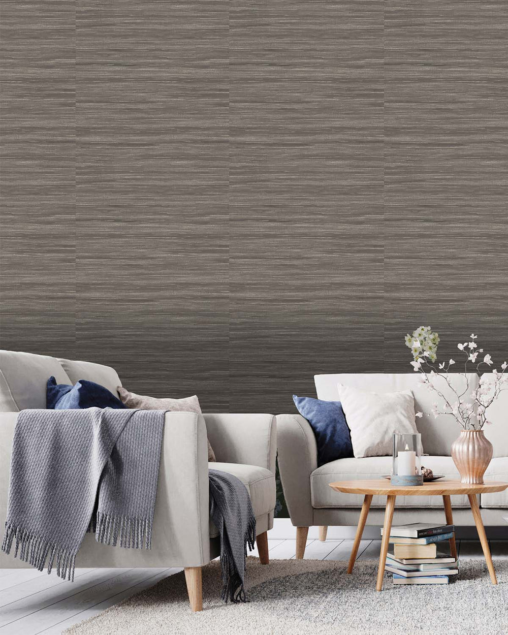 Charcoal Plain Grasscloth-like Textured Metallic Wallpaper R7621